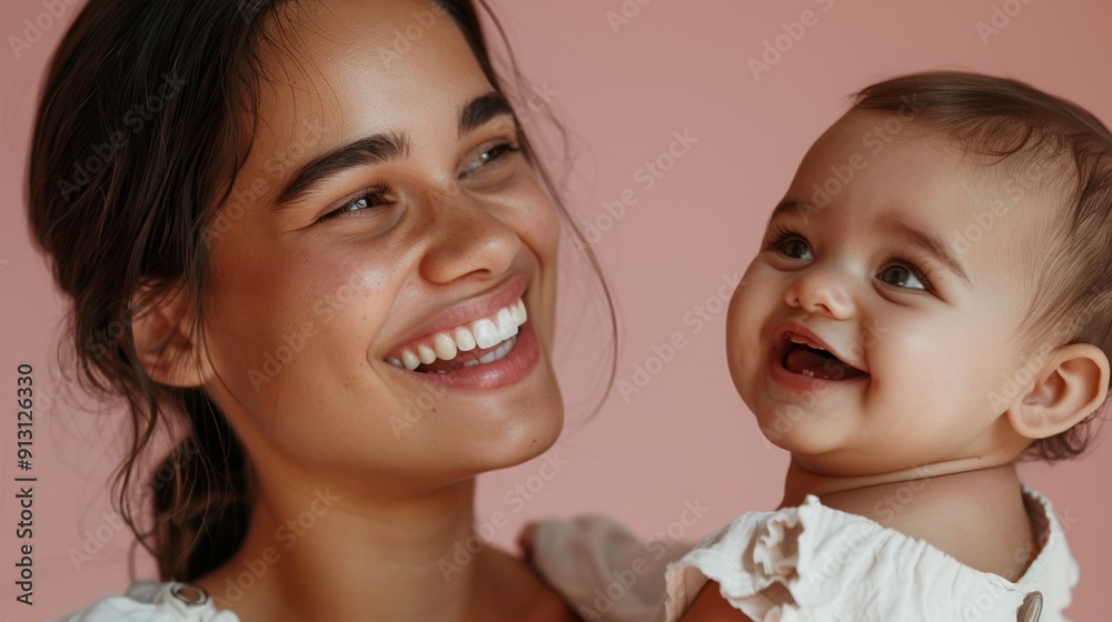 Heartfelt connection is beautifully shown through the smiles of a mother and her happy baby.