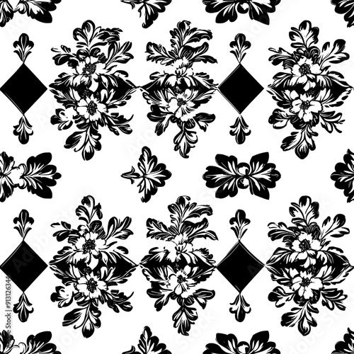 Floral motifs in a checkerboard arrangement across the sheet, seamless pattern vector