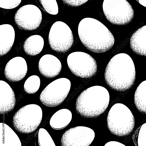 Halves of boiled eggs in a repetitive arrangement, seamless pattern vector