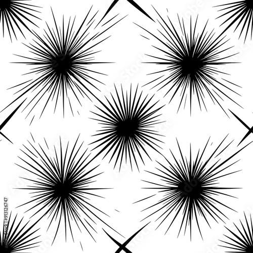Lines forming a symmetrical, radiating star-like formation, seamless pattern vector