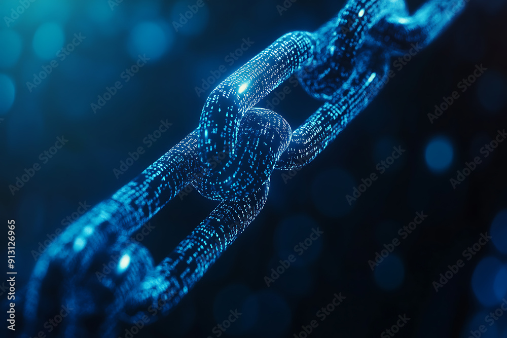 An abstract digital background banner featuring a chain with connecting data points in blue and black colors. An abstract digital background banner featuring a chain with connecting data points in blue and black colors.