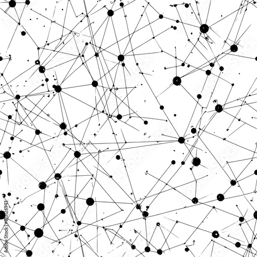 Network of interlocking travel route lines and destination points, seamless pattern vector