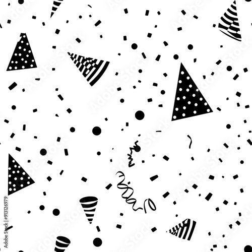 Party banners and confetti in a uniform design, seamless pattern vector