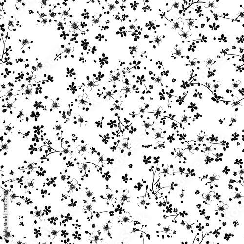 Pattern of tiny blossoms filling the entire paper from edge to edge, seamless pattern vector