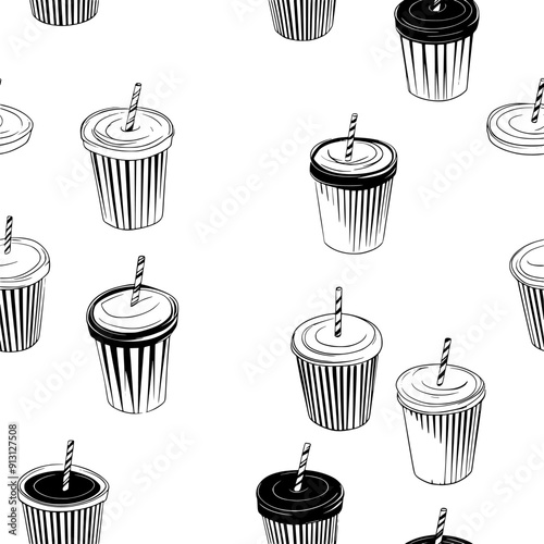 Repeating sequence of smoothie cups in a regular pattern, seamless pattern vector