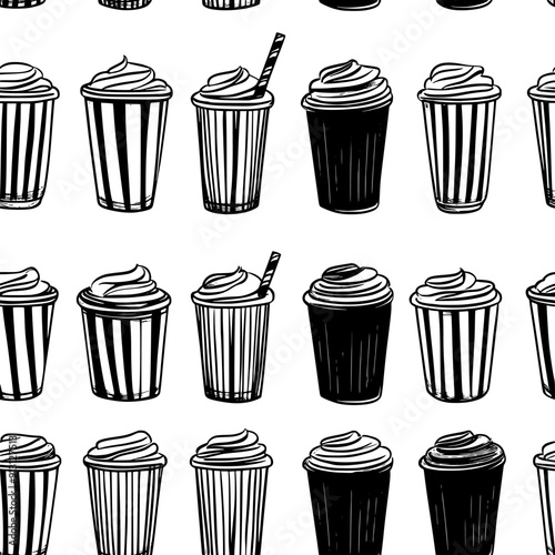 Repeating sequence of smoothie cups in a regular pattern, seamless pattern vector