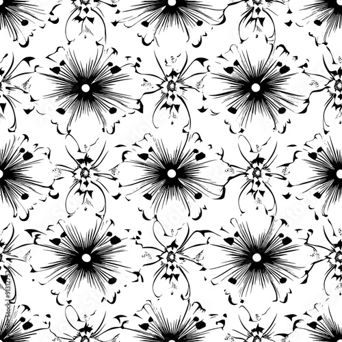 Repetitive sequence of blooming flowers in a structured layout, seamless pattern vector
