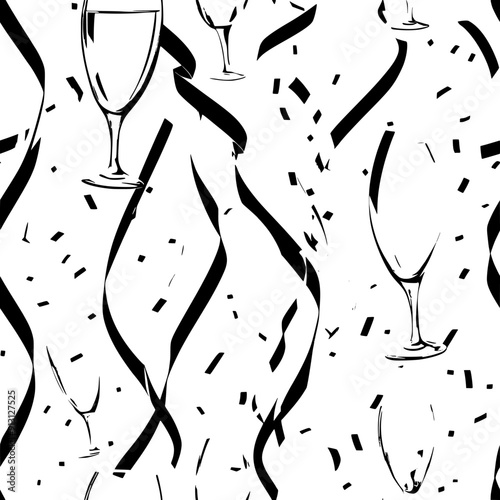 Ribbons and clinking glasses in a celebratory arrangement, seamless pattern vector