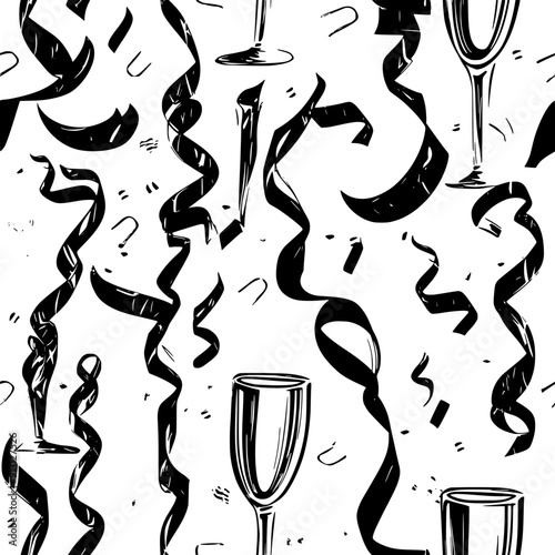 Ribbons and clinking glasses in a celebratory arrangement, seamless pattern vector