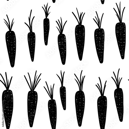 Rows of carrots in a parallel arrangement across the paper, seamless pattern vector