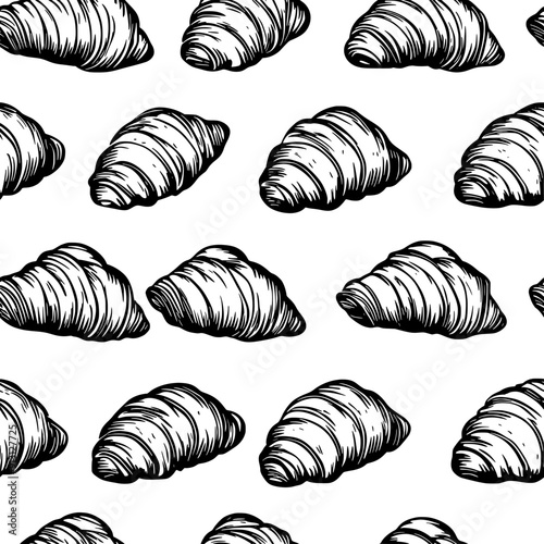 Rows of croissants parallel across the entire paper, seamless pattern vector