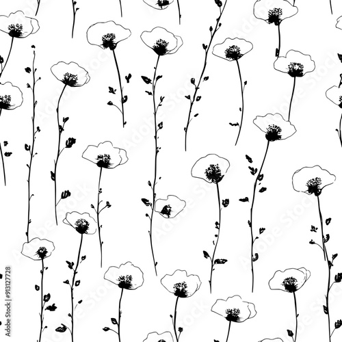 Rows of delicate flowers evenly spaced across the sheet, seamless pattern vector