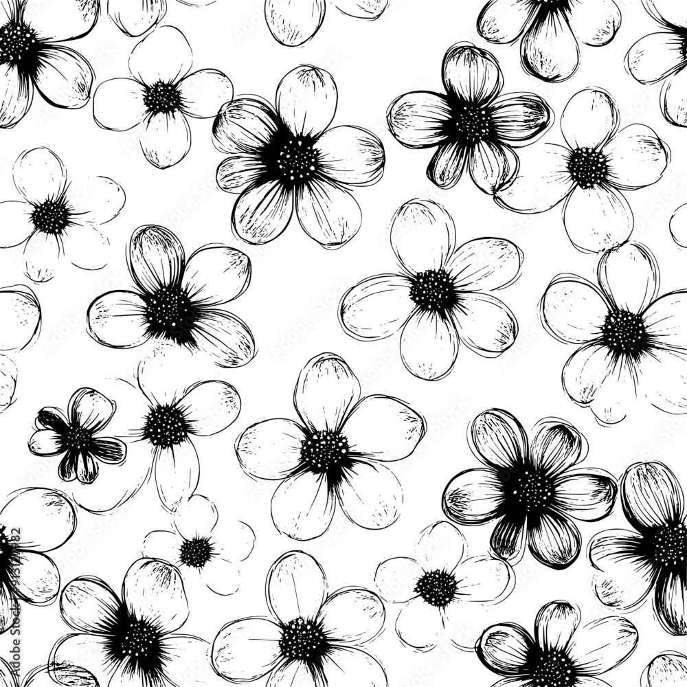 Series of blooming flowers arranged in neat rows, seamless pattern vector Series of blooming flowers arranged in neat rows, seamless pattern vector