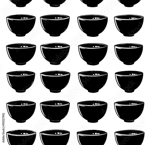 Rows of sake cups in a consistent grid pattern, seamless pattern vector
