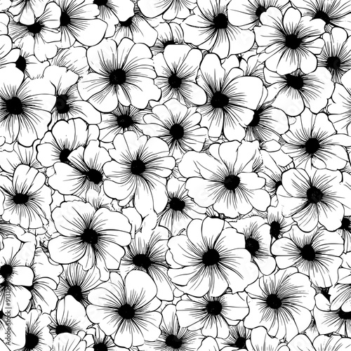Sequence of flower clusters in a structured layout, seamless pattern vector
