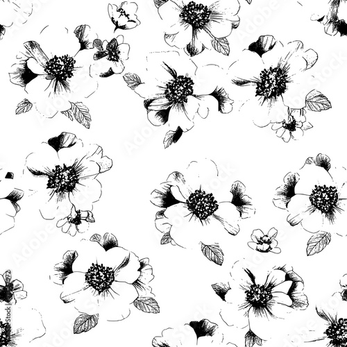 Sequence of flower clusters in a structured layout, seamless pattern vector