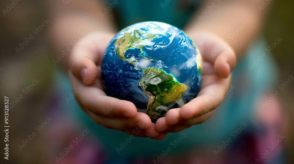 Pair of hands gently holding a miniature Earth Pair of hands gently holding a miniature Earth