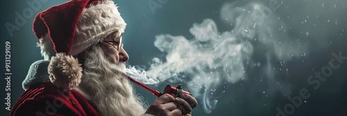 Santa Claus Smoking Pipe With Festive Smoke
