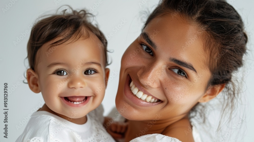 Loving gaze of a mother towards her beaming baby, showcasing their strong emotional bond. Loving gaze of a mother towards her beaming baby, showcasing their strong emotional bond.