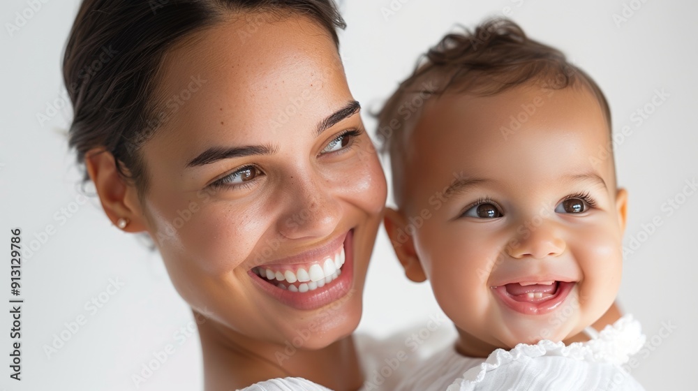 Warm and tender studio image of a mother and her joyful baby, capturing their affectionate relationship. Warm and tender studio image of a mother and her joyful baby, capturing their affectionate relationship.