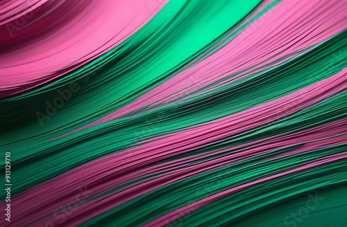 Volumetric paint strokes of green and pink color close. A background of lines drawn with thick paint.