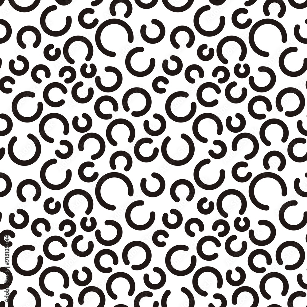 Seamless abstract textured pattern. Simple background black, white. Circles, arcs, lines. Digital brush strokes. Design for textile fabrics, wrapping paper, background, wallpaper, cover. Seamless abstract textured pattern. Simple background black, white. Circles, arcs, lines. Digital brush strokes. Design for textile fabrics, wrapping paper, background, wallpaper, cover.
