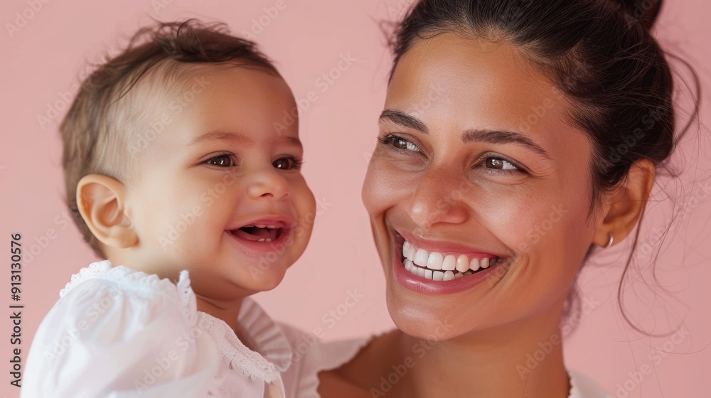 Affectionate bond of a mother and her joyful baby, radiating love in a light-filled studio. Affectionate bond of a mother and her joyful baby, radiating love in a light-filled studio.