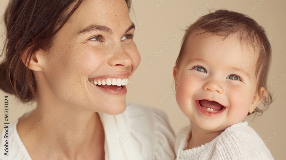 Reflecting their deep bond, a warm studio image of a mother and her smiling baby. Reflecting their deep bond, a warm studio image of a mother and her smiling baby.