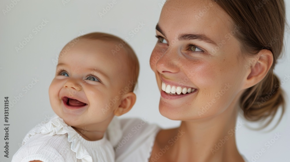 Capturing a tender moment, a warm studio image of a mother and her cheerful baby in a serene studio. Capturing a tender moment, a warm studio image of a mother and her cheerful baby in a serene studio.