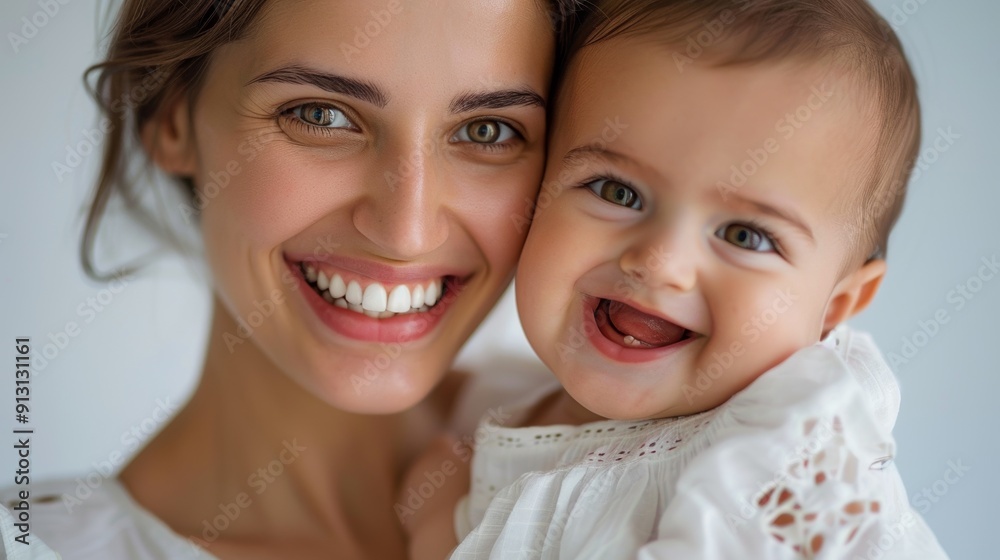 Highlighting their strong connection, a heartfelt studio portrait of a mother and her happy baby. Highlighting their strong connection, a heartfelt studio portrait of a mother and her happy baby.