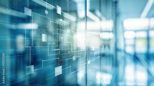 Abstract Network Diagram On Glass Wall