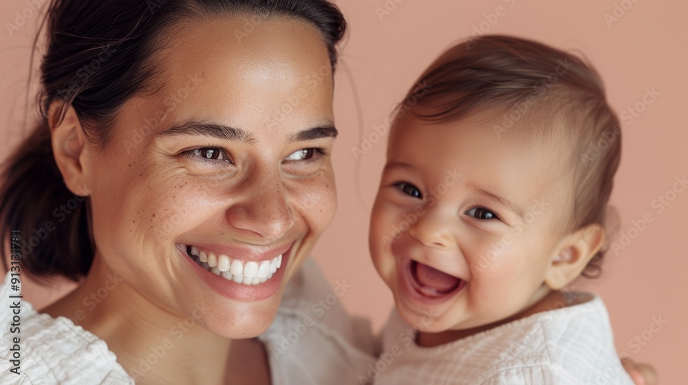 Gentle smiles shared between a mother and her cheerful baby, reflecting their affectionate bond. Gentle smiles shared between a mother and her cheerful baby, reflecting their affectionate bond.