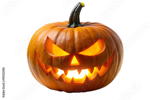Terrifying jack-o-lantern with glowing eyes and sharp teeth