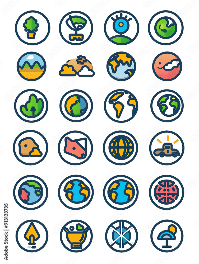 Collection of Circular Icons Depicting Earth and Nature, generative ai image Collection of Circular Icons Depicting Earth and Nature, generative ai image