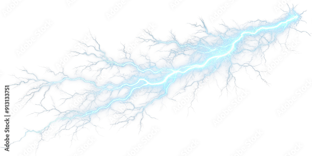 Blue lightning arc, intense electric power on transparent background Blue lightning arc, intense electric power on transparent background