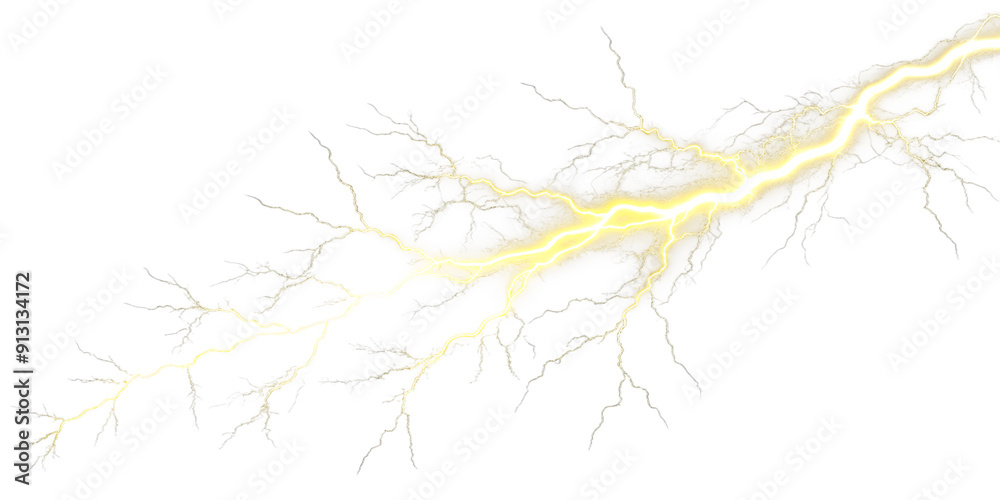 Intense yellow electric lightning bolt with glowing sparks, cut out transparent Intense yellow electric lightning bolt with glowing sparks, cut out transparent