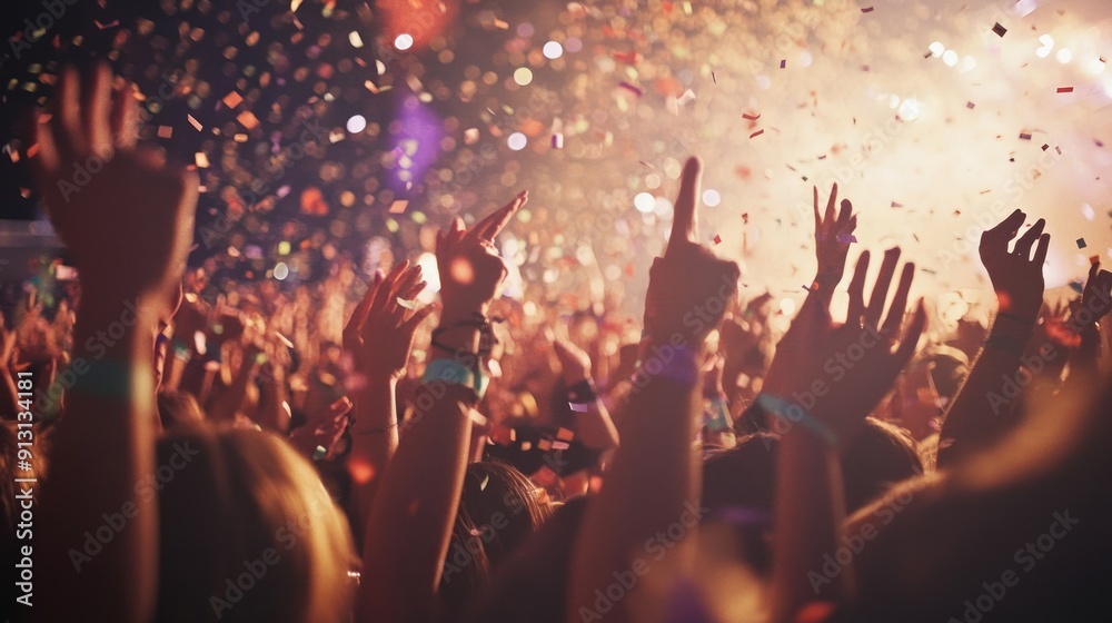 Fototapeta premium Celebration With Confetti And Raised Hands