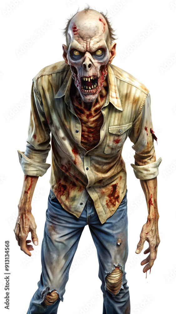 Skeletal zombie with visible ribs, cut out transparent Skeletal zombie with visible ribs, cut out transparent