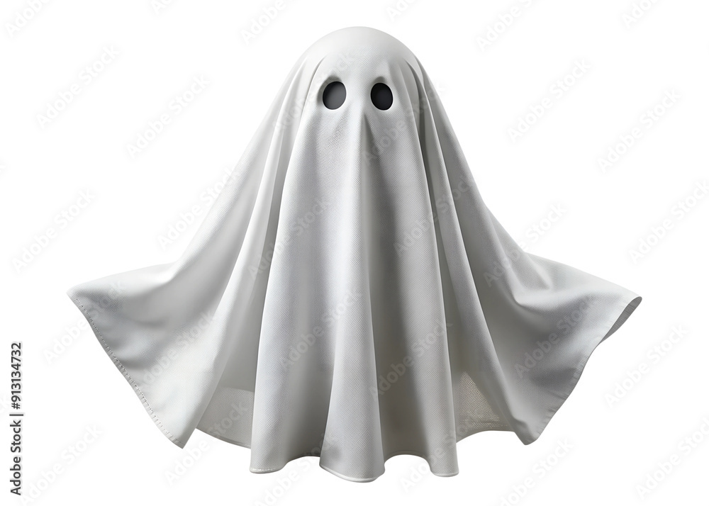 Classic ghost costume with flowing white sheet, cut out transparent Classic ghost costume with flowing white sheet, cut out transparent