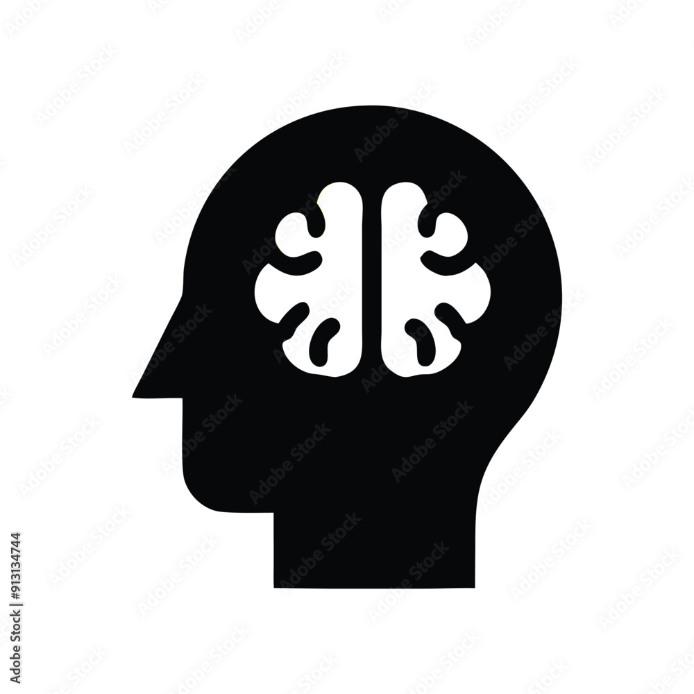 human Head with brain icon silhouette vector human Head with brain icon silhouette vector