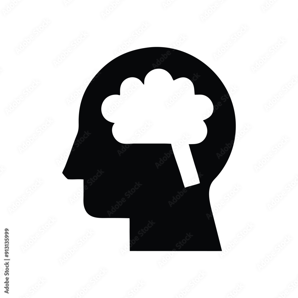 human Head with brain icon silhouette vector human Head with brain icon silhouette vector