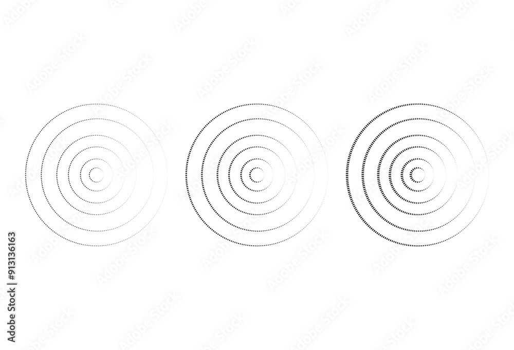 Ripple circular shapes. Circular lines graphic pattern, dashed line ripples. Vector illustration isolated on white background. Set of abstract background of concentric ripple circles. Eps file 70. Ripple circular shapes. Circular lines graphic pattern, dashed line ripples. Vector illustration isolated on white background. Set of abstract background of concentric ripple circles. Eps file 70.