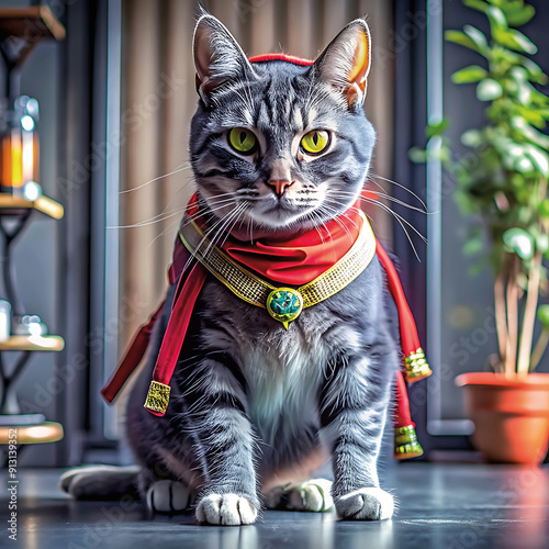 Cute ninja cat, mascot design. photo