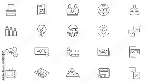 Election and voting line icon set. Campaign, polling, political, vote, government, campaign, ballot, meeting outline icon collection. UI thin line icon pack.