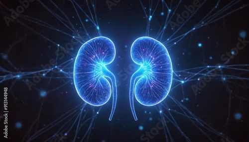 Futuristic Glowing Human Kidney in Medical Science