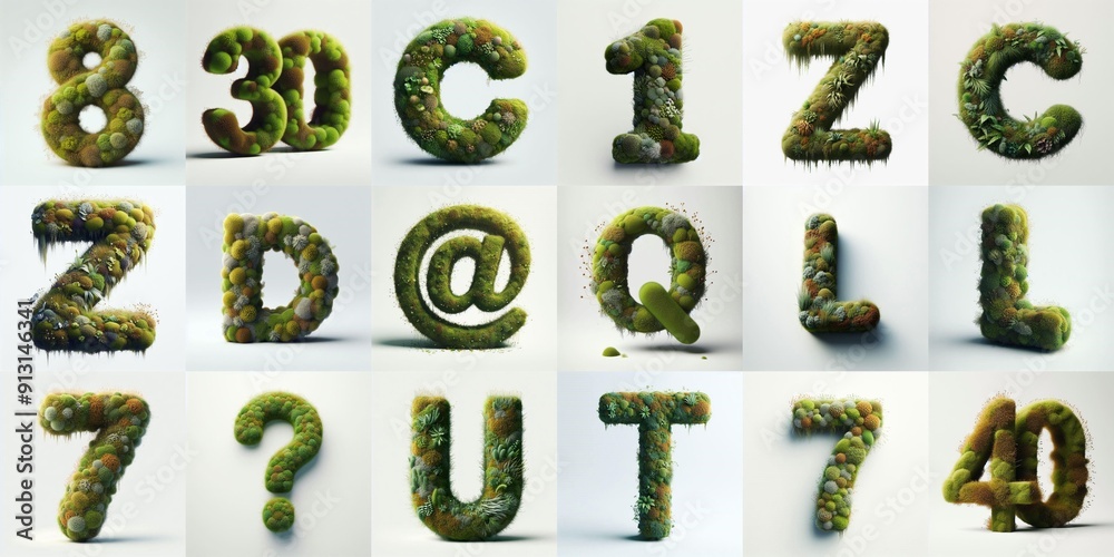 Naklejka premium Grass and moss Lettering Typeface. AI generated illustration
