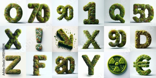 Grass and moss Lettering Typeface. AI generated illustration