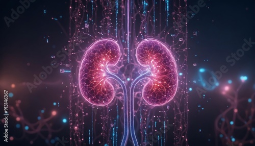 Futuristic Glowing Human Kidney in Medical Science
