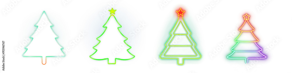 Christmas tree neon sign png cut out image set