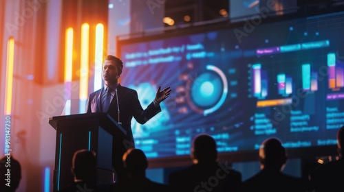 Businessman presenting at a conference.